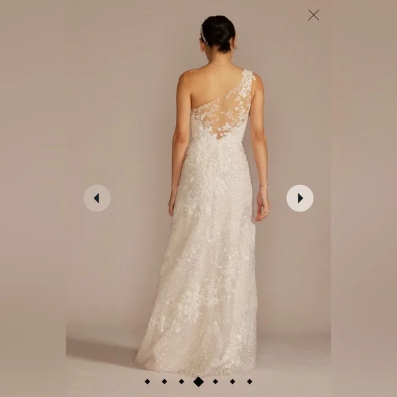 David’s Bridal- One-shoulder beaded wedding dress with overskirt - Picture 5 of 12